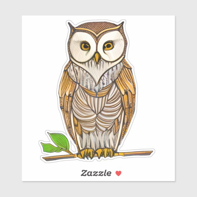 Little Boho Owl auf einer Branch Illustration Aufkleber (Blatt)