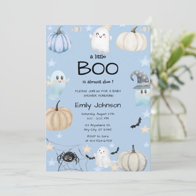 Little Boo Baby Dusche | Niedlich Halloween Einladung (Stehend Vorderseite)