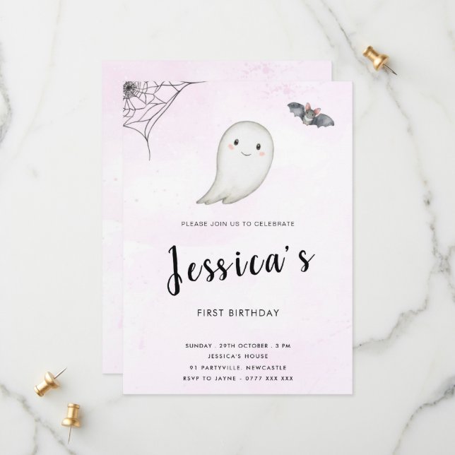 Little Boo Birthday Party Einladung (Vorderseite/Rückseite Beispiel)