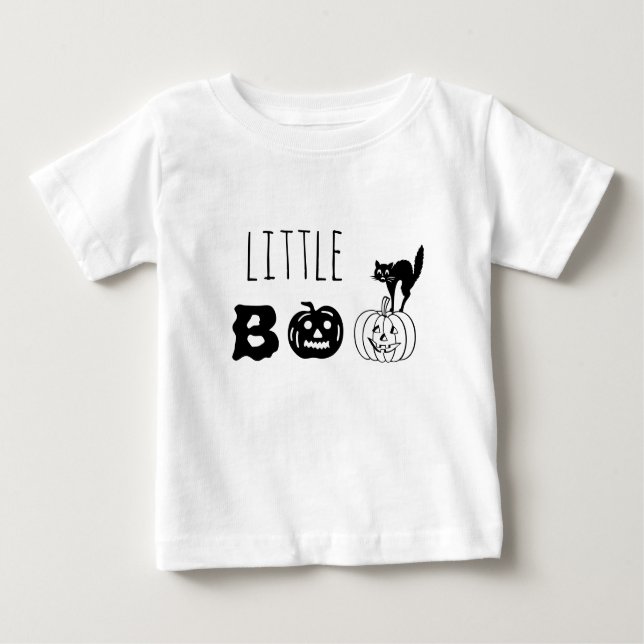 Little Boo Black Cat Kürbis Gesichtsausdruck Hallo Baby T-shirt (Vorderseite)