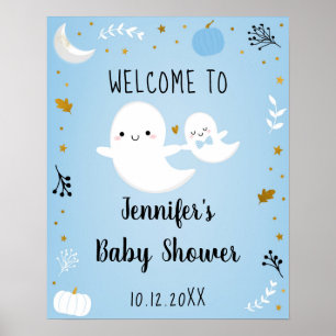 Little Boo Blue Boy Ghost Baby Dusche Willkommen Poster