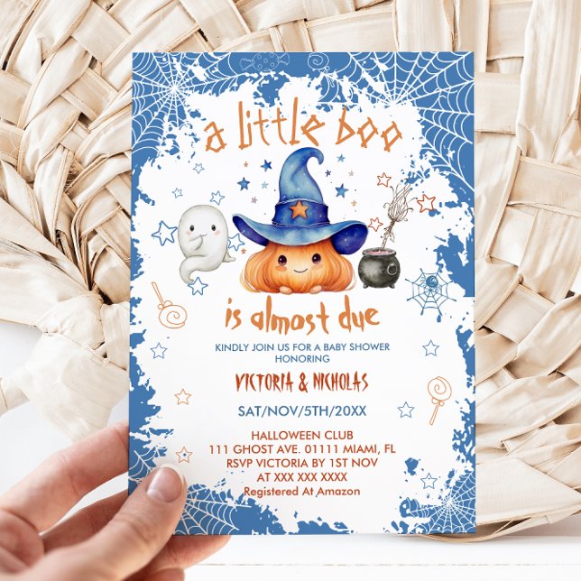 Little Boo Blue Boy Pumpkin Baby Shower Einladung (Von Creator hochgeladen)