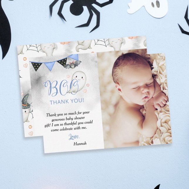 Little Boo Blue Halloween Ghost Baby ShowFoto Dankeskarte (Von Creator hochgeladen)
