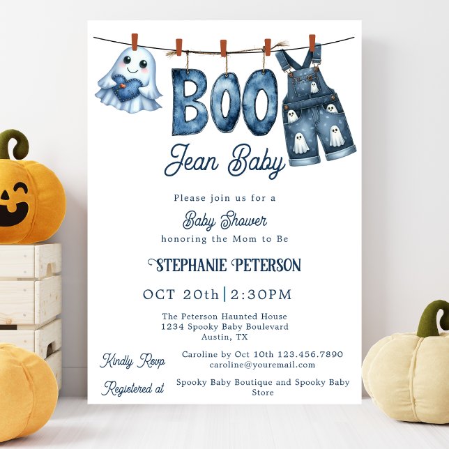 Little Boo Blue Jean Boy Halloween Baby Shower Einladung (Von Creator hochgeladen)