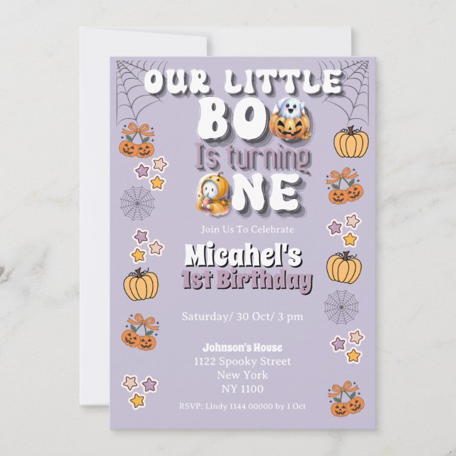 Little Boo dreht einen ersten Geburtstag zwischen Einladung (Vorderseite)