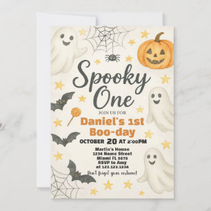 Little Boo dreht eins Geburtstags Halloween Einladung