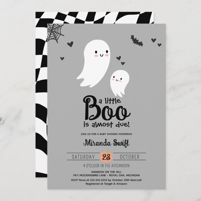 Little Boo Due Ghost Neutral Halloween Baby Dusche Einladung (Vorne/Hinten)