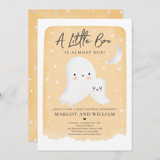 Little Boo Dusche Halloween Ghost Baby Shower Inv Einladung (Vorne/Hinten)