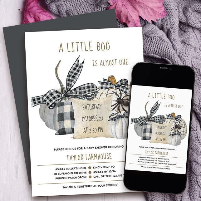 Little Boo Farmhouse Kissen Halloween Babydusche Einladung (Little Boo baby shower Invitation with stylish farmhouse porch decor
)