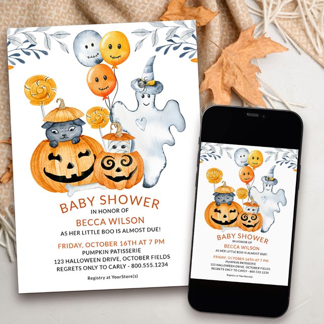 Little Boo Fast wegen Niedlicher Halloween-Kinderd Einladung (Cute halloween baby shower invitation for when her little boo is almost due)