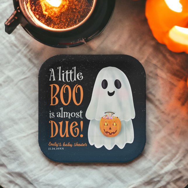 Little boo Geist Kürbiskuppel Halloween Babydusche Pappteller (Little boo ghost pumpkin Halloween baby shower Paper Plates)