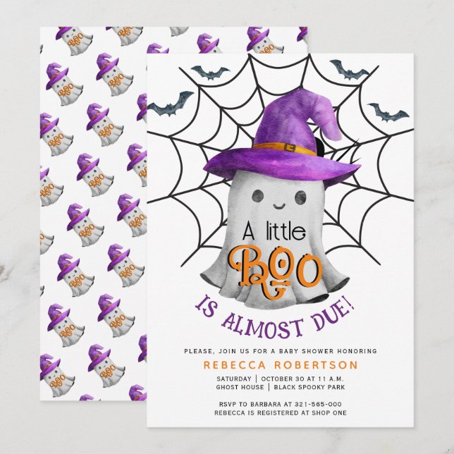 Little BOO Geist und Web Halloween Babydusche Einladung (Vorne/Hinten)