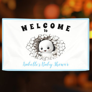 Little Boo Ghost Halloween Blue Baby Showbanner Banner