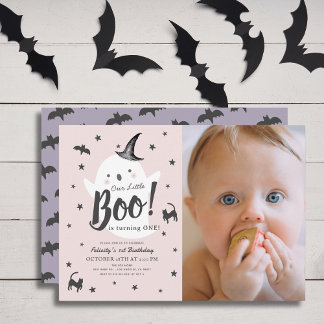 Little Boo Ghost Halloween Foto 1. Geburtstag Einladung