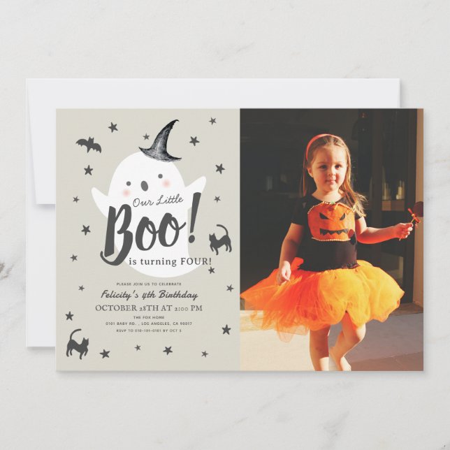 Little Boo Ghost Halloween Foto Einladung (Vorderseite)