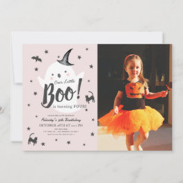 Little Boo Ghost Halloween Pink Foto Einladung