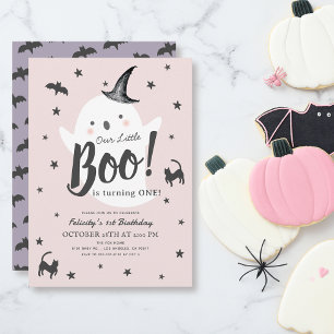 Little Boo Ghost Halloween Pink Girl 1. Geburtstag Einladung