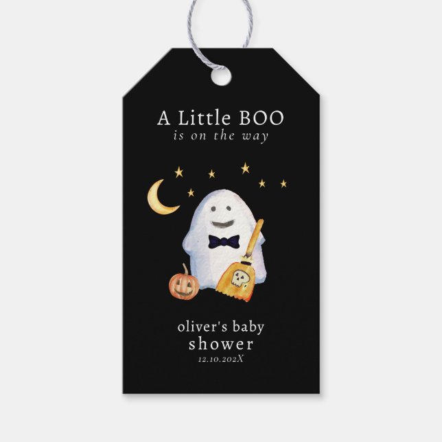 Little Boo Ghost Hollaween Baby Shower Geschenkanhänger (Vorderseite)