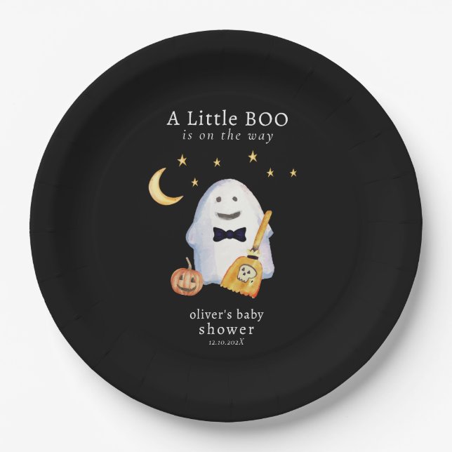 Little Boo Ghost Hollaween Baby Shower Pappteller (Vorderseite)