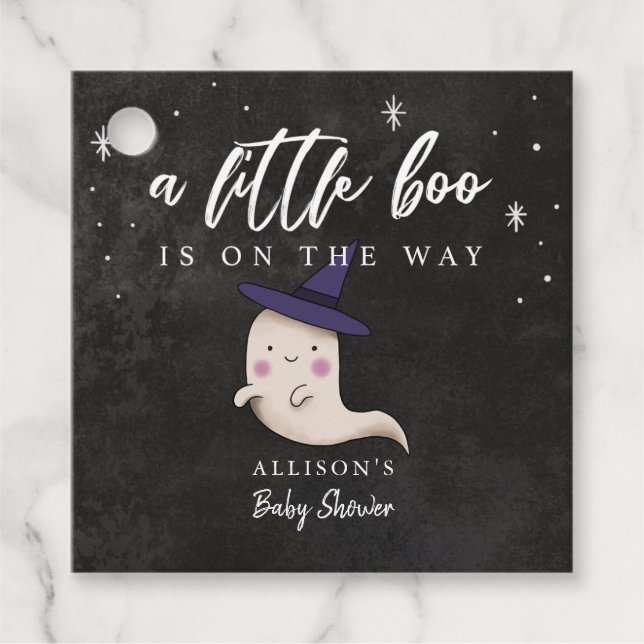 Little Boo Ghost mit Hexenhut-Baby-Dusche Geschenkanhänger (Vorderseite)