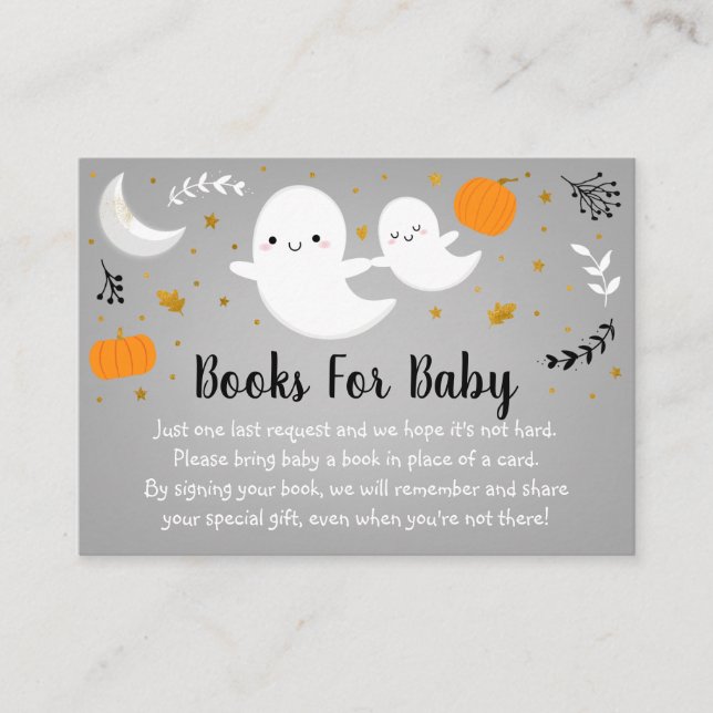 Little Boo Ghost Neutral Baby Shower Buchanfrage Begleitkarte (Vorderseite)