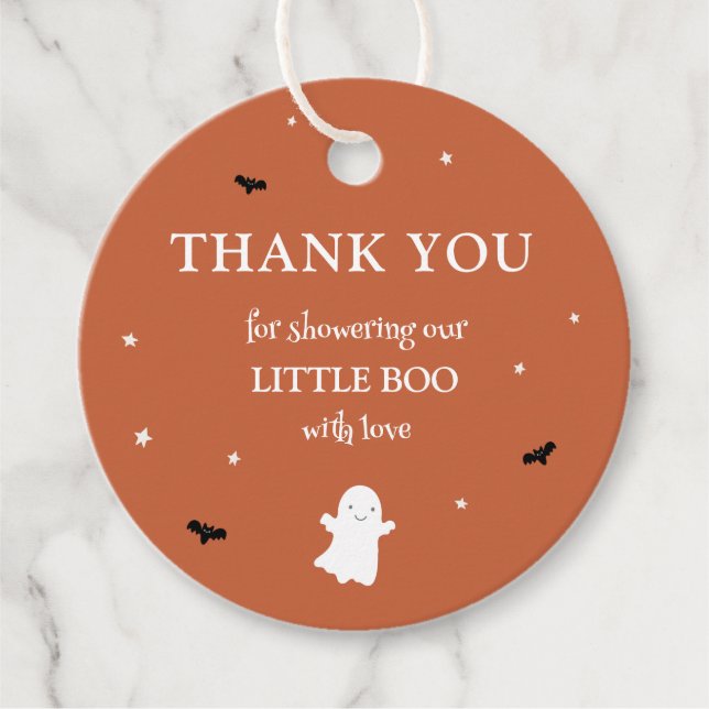 Little Boo Ghost Orange Baby Dusche Vielen Dank Geschenkanhänger (Vorderseite)