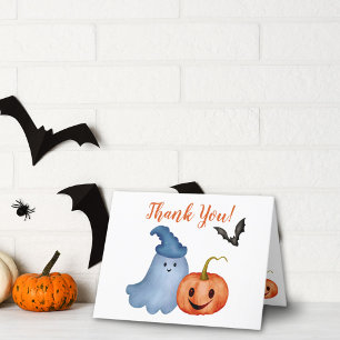 Little Boo Ghost Pumpkin Halloween Baby Shower Dankeskarte