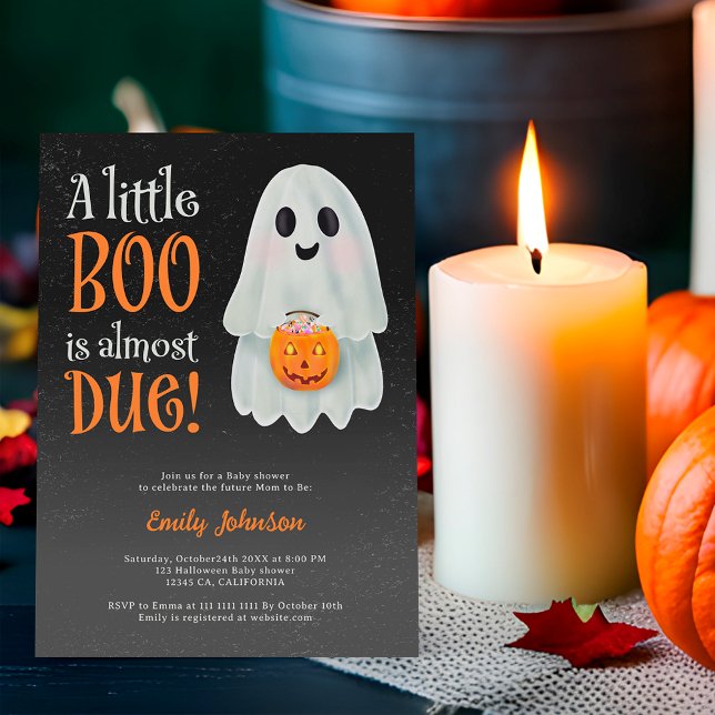 Little boo ghost pumpkin Halloween baby shower Einladung (Little boo ghost pumpkin Halloween baby shower Invitation on gray)