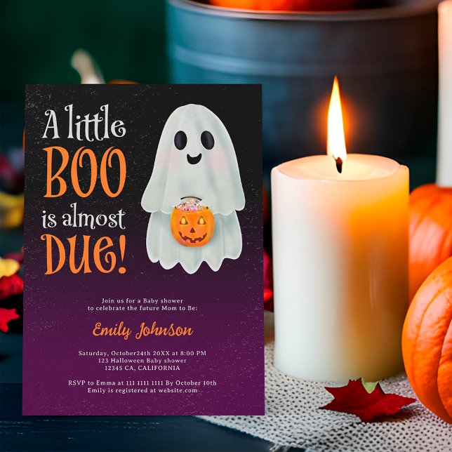 Little boo ghost pumpkin Halloween baby shower Einladung (Little boo ghost pumpkin Halloween baby shower Invitation on purple)