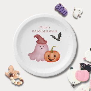 Little Boo Ghost Pumpkin Halloween Baby Shower Pappteller