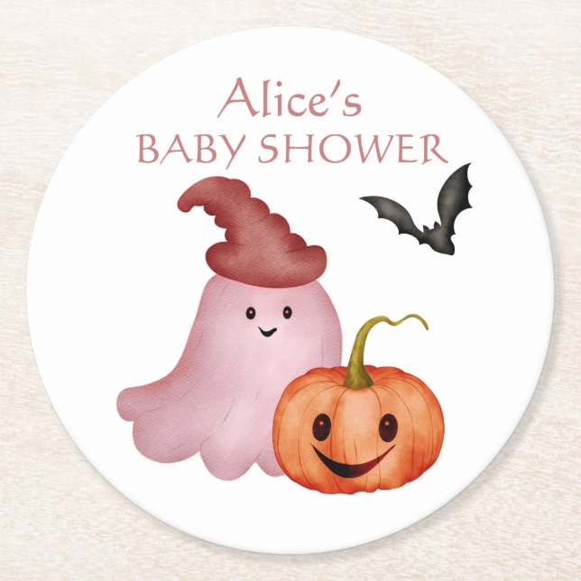 Little Boo Ghost Pumpkin Halloween Baby Shower Runder Pappuntersetzer (Vorderseite)