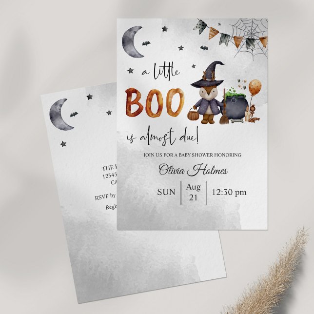 Little Boo Halloween Baby Dusche Einladung (Little Boo Halloween Baby Shower Invitation on gray table.)