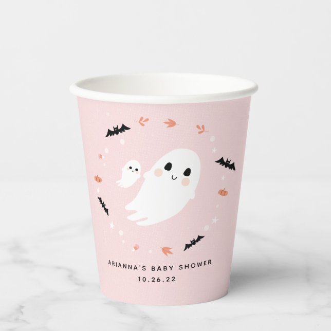 Little Boo Halloween Baby Dusche rosa Papiertassen Pappbecher (Vorderseite)