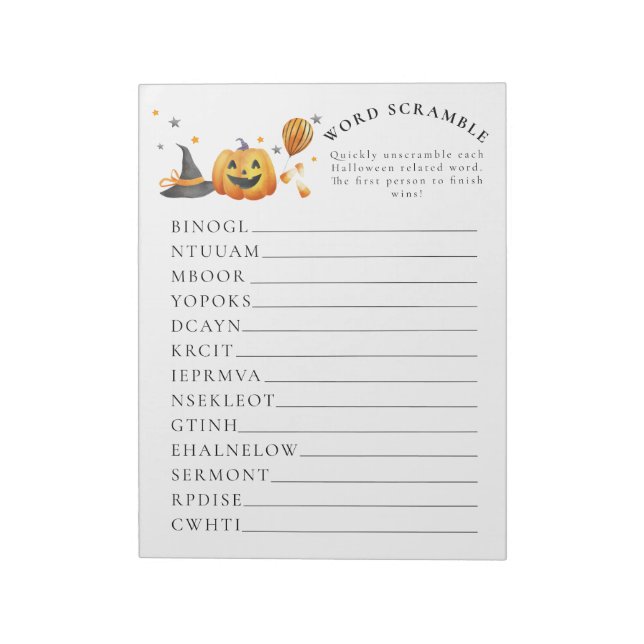 Little Boo Halloween Baby Dusche Word Scramble Notizblock (Rotiert)
