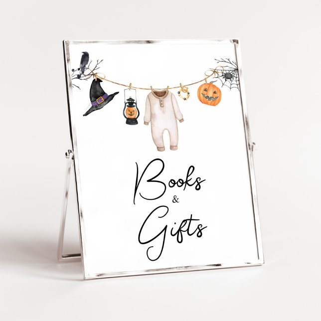 Little Boo Halloween Baby Shower Bücher und Gesche Poster (Halloween Baby Clothes Baby Shower Books and Gifts Sign)