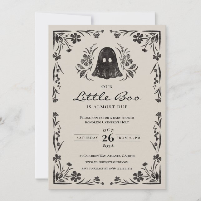 Little Boo Halloween Baby Shower Einladung (Vorderseite)