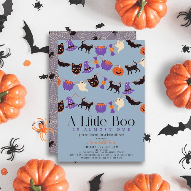 Little Boo Halloween Garlands Blue Boy Baby Dusche Einladung (Von Creator hochgeladen)