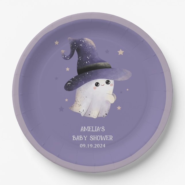 Little Boo Halloween Geist lila Babydusche Pappteller (Vorderseite)