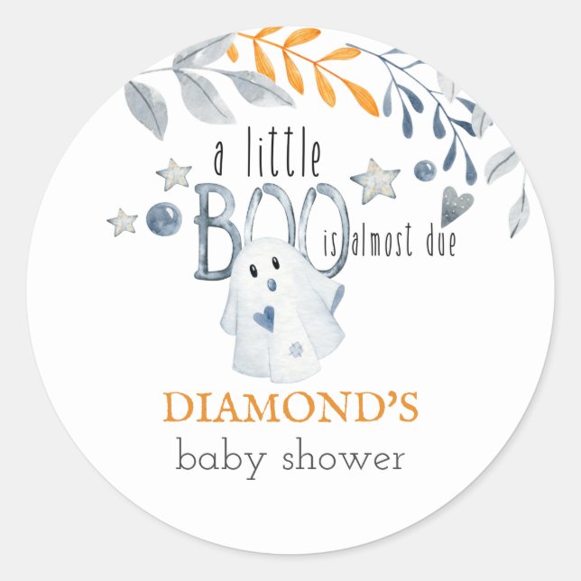 Little Boo Halloween Ghost Baby Dusche Runder Aufkleber (Vorderseite)