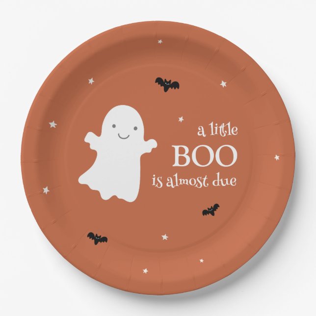 Little Boo Halloween Ghost Orange Babydusche Pappteller (Vorderseite)