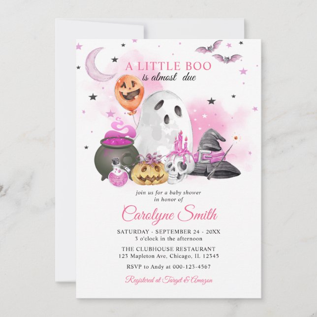 Little Boo Halloween Girl Baby Shower Einladung (Vorderseite)