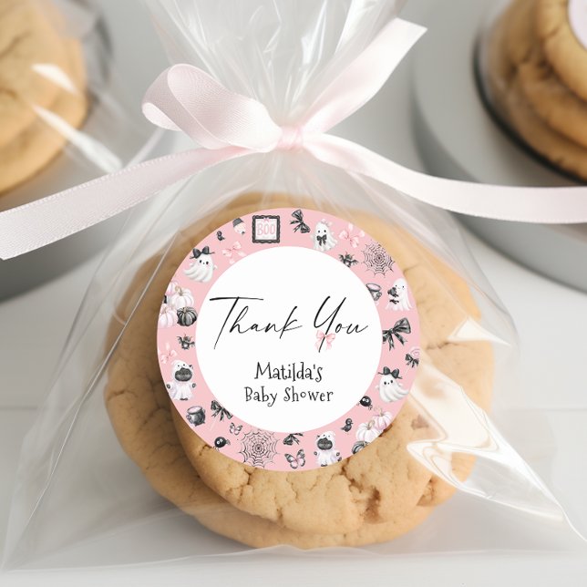 Little Boo Halloween Girl Babydusche Danke Runder Aufkleber (Von Creator hochgeladen)