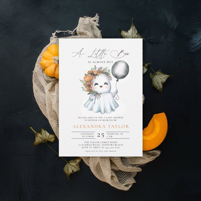 Little Boo Halloween Herbst Niedliche Girl Dusche Einladung (baby shower invitation halloween fall little boo ghost watercolor cute adorable character)