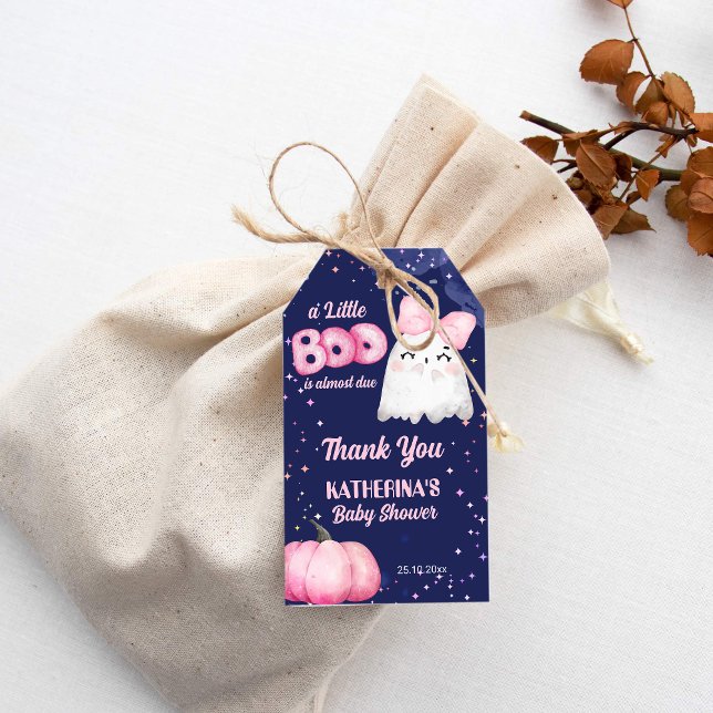 Little Boo Halloween Mädchen Dusche Gefallen Geschenkanhänger (Halloween girls baby shower thank you favor gift tags cute baby ghost pink bow starry night favor)