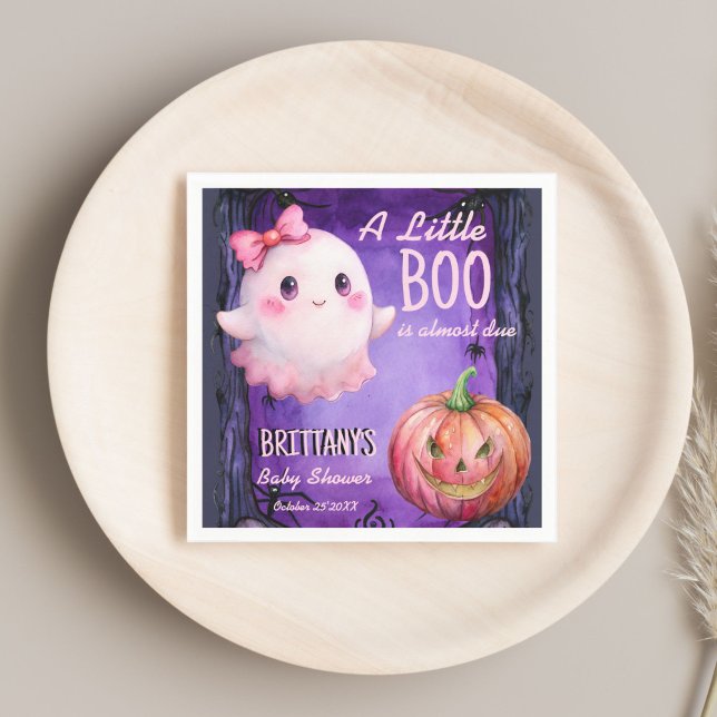 Little Boo Halloween niedliche Geisterdusche Serviette (Little boo Halloween pink cute ghost pumpkin baby shower monogrammed customized Napkins template)