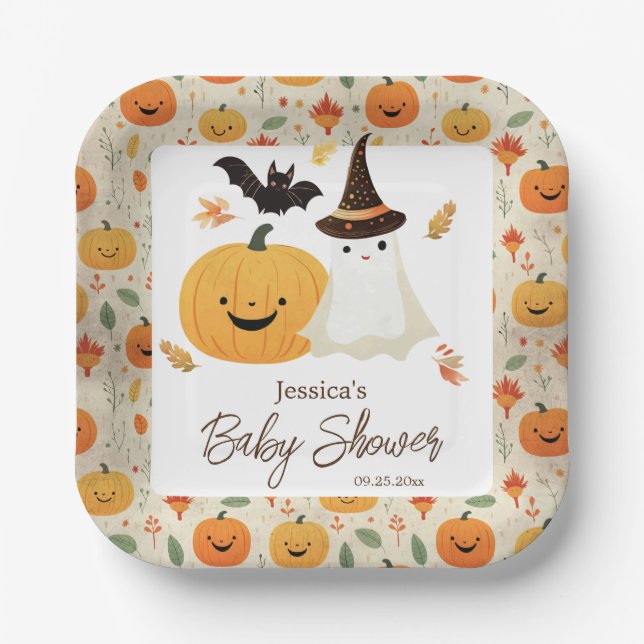 Little Boo Halloween Pattern Baby Dusche Pappteller (Vorderseite)