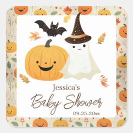Little Boo Halloween Pattern Baby Dusche Quadratischer Aufkleber