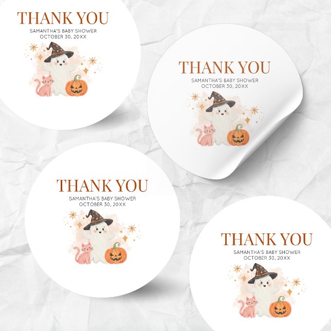 Little Boo Halloween Pumpkin Baby Shower Runder Aufkleber (Halloween Little Boo Baby Shower Sticker)