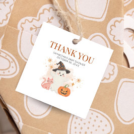 Little Boo Halloween Pumpkin Baby Shower Square Geschenkanhänger