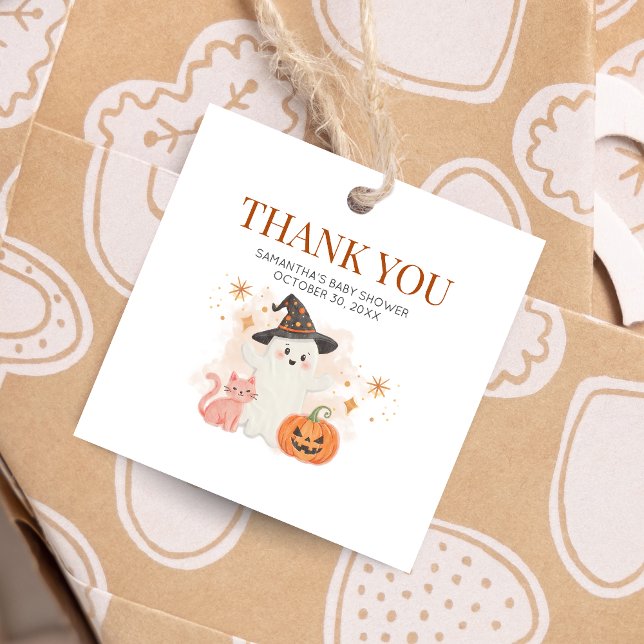 Little Boo Halloween Pumpkin Baby Shower Square Geschenkanhänger (Halloween Little Boo Baby Shower Favor Tags)